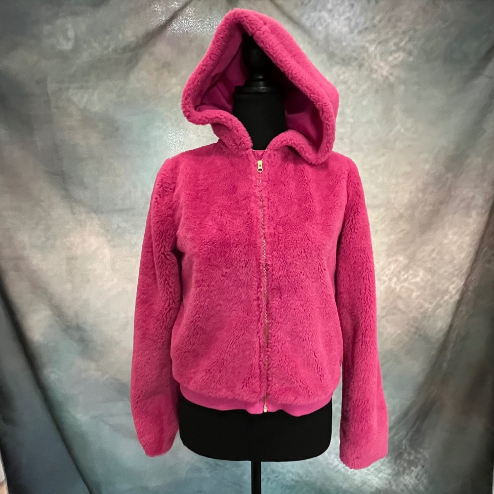 Janie and Jack Girls Pink Faux Fur Full Zip‎ Hooded Jacket Size 14-16 NWT